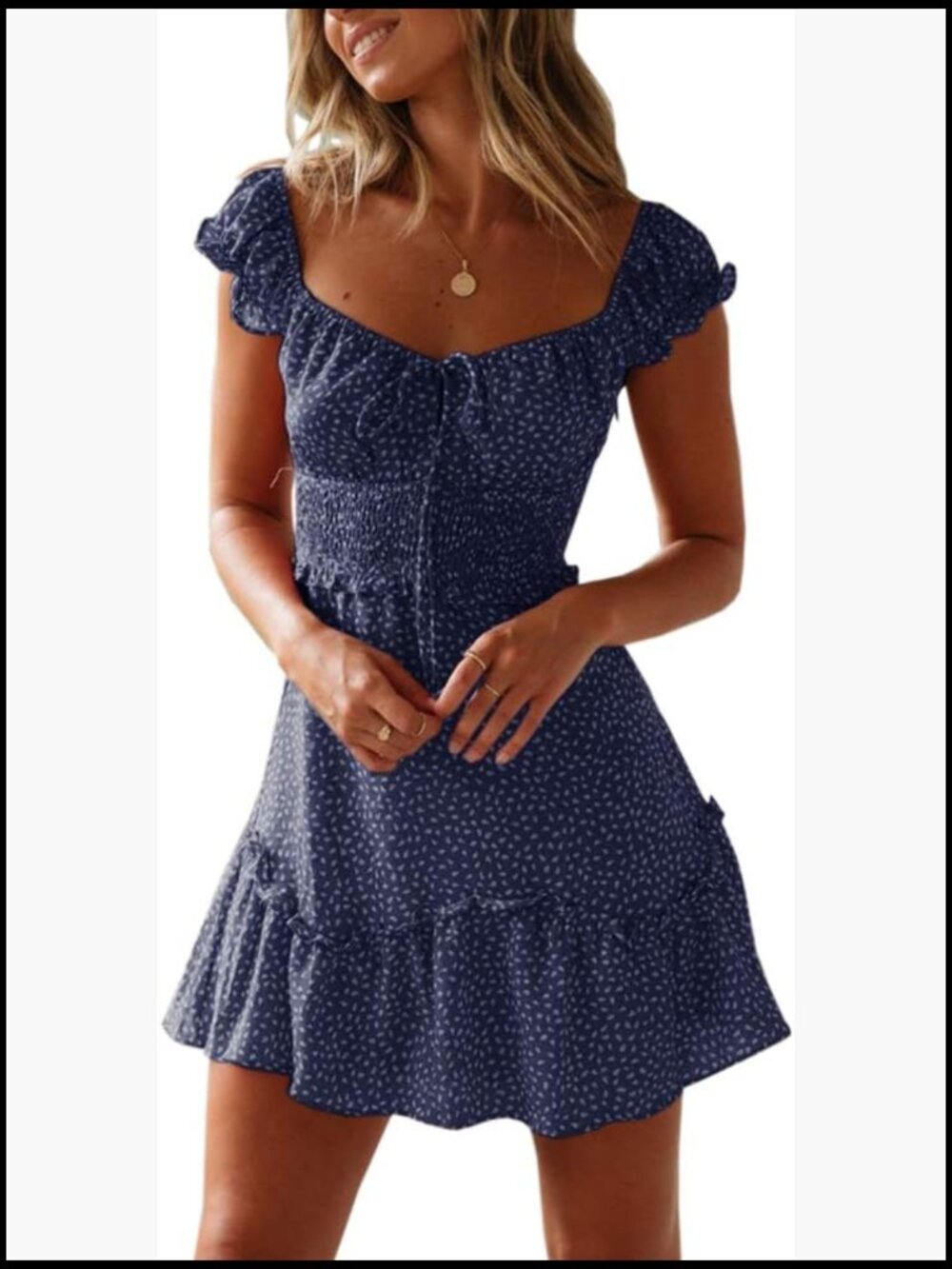 Smocked Ruffle Tie Front Boho Mini Dress